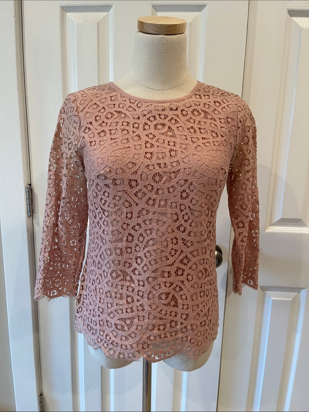 Lace Crochet Pullover Blouse - Dusty Rose